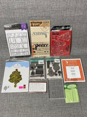 Christmas Holiday Cling Stamps Die Cut & 2 Acrylic Blocks 10pc Lot NEW OLD STOCK